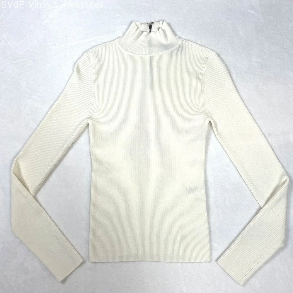 Alice + Olivia Cream Ivory Classic Ribbed Knit Long Sleeve Turtleneck Capsule S